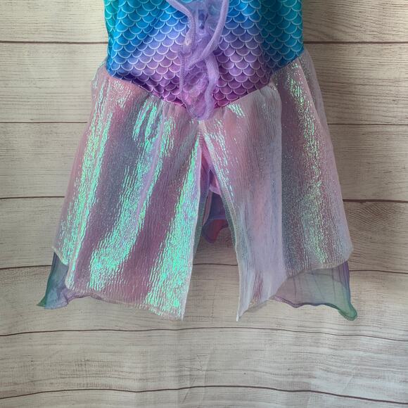 Girls Iridescent Mermaid Dress Costume Outfit Shimmery Polka Dots Layer Skirt - Picture 3 of 15